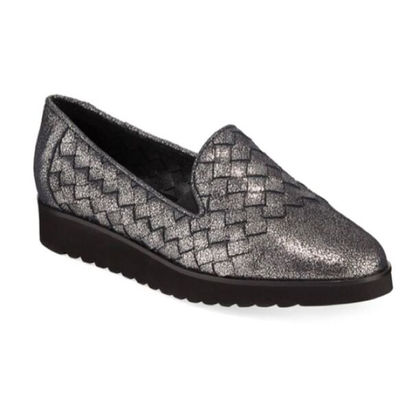 NEW Sesto Meucci Naia Iconic Woven Leather Slip On Loafers Black Metallic 8N - Picture 1 of 12